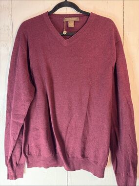 Sebastian Cooper Cotton/cashmere blend  Men's V-Neck Sweater - Wine